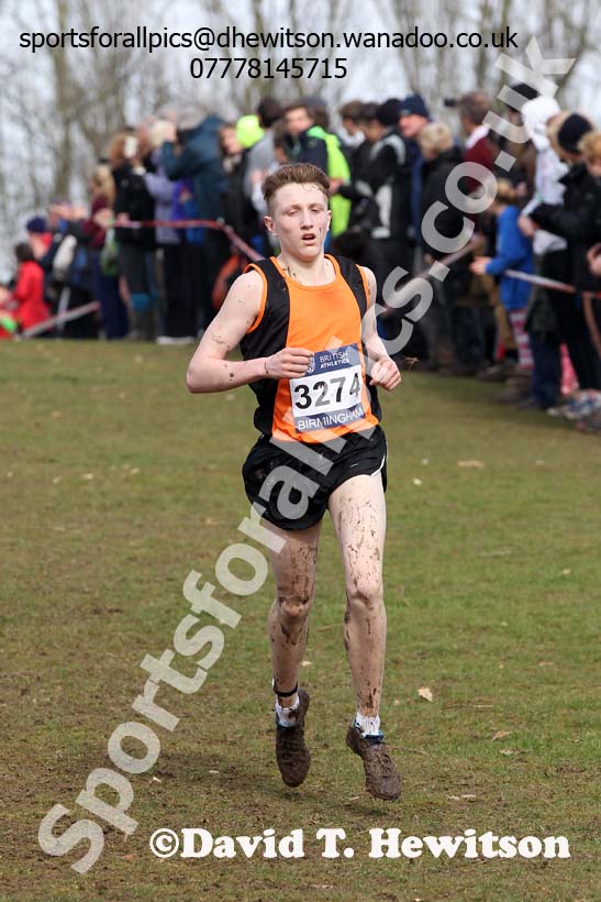 Zak Miller (Greater Manchester) 2nd in the under-17 mens Inter Counties Cross Country, Cofton Park, Birmingham. Photo: David T. Hewitson/Sports for All Pics